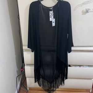 Naked zebra fringe bottom kimono black